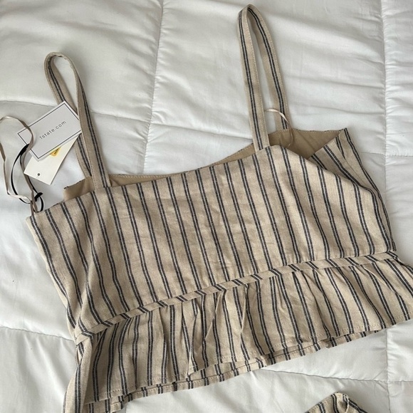 NWT 1.State Striped Linen Peplum Sleeveless Square Neck Crop Top - Picture 4 of 6